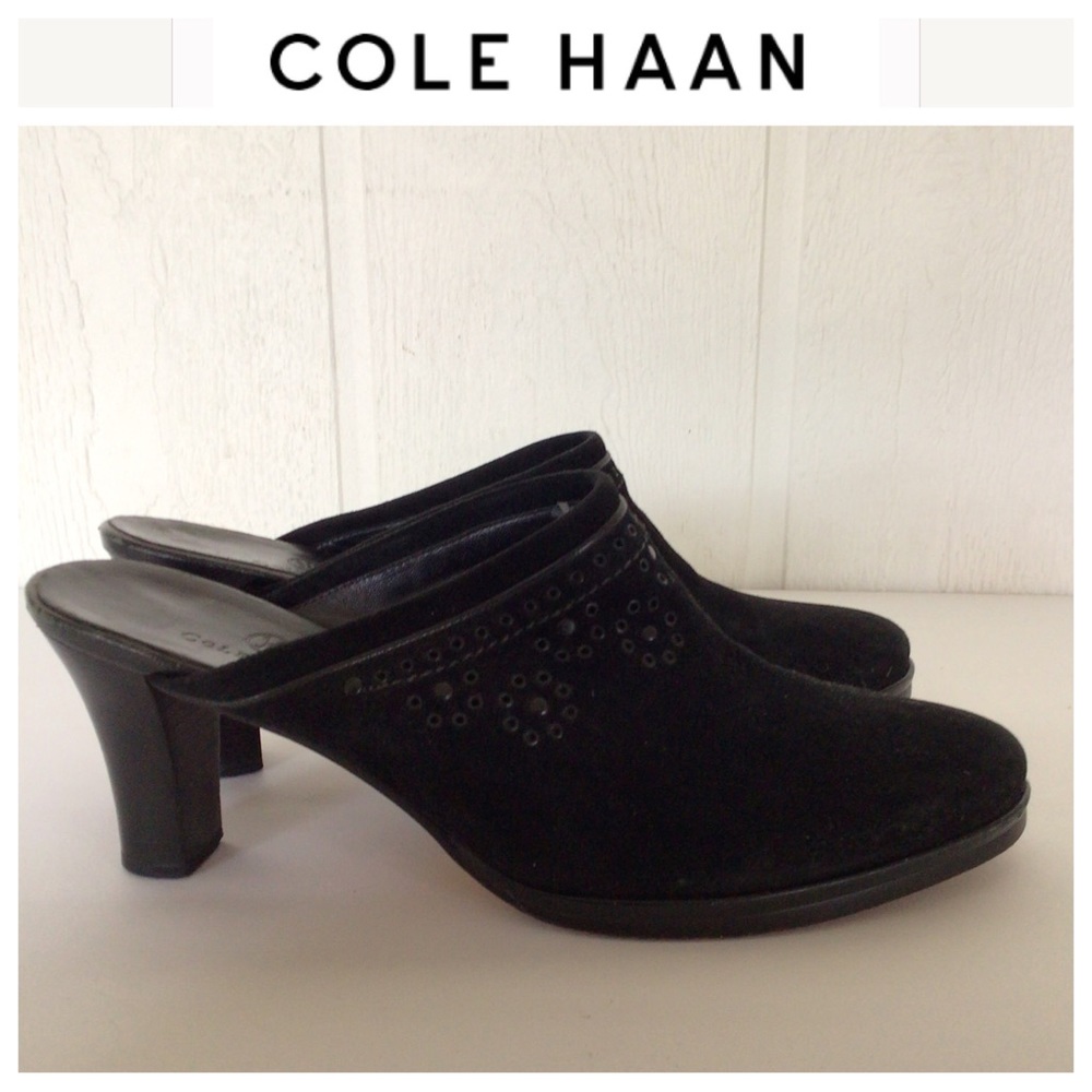 COLE HAAN BLACK SUEDE CLOGS SIZE 9.5